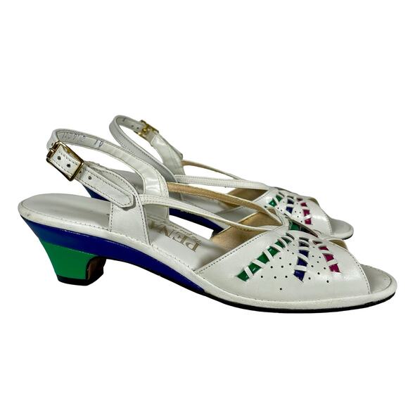 Vintage 80s Penaljo White Leather Kitten Heel Slingbacks Sz 8 - Picture 1 of 11